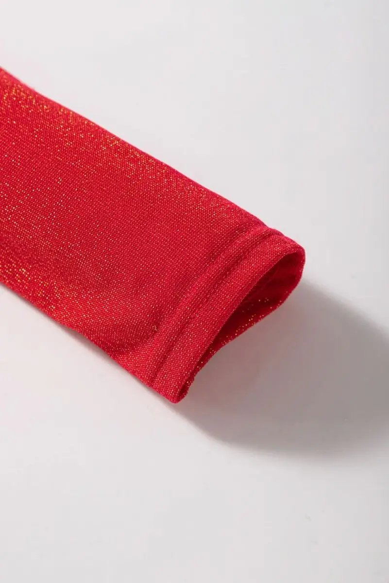 Racing Red Metallic Bowknot Open Back V Neck Top - Love Salve